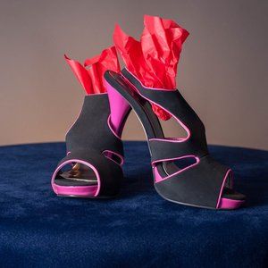 Pink and Black Strappy Heels